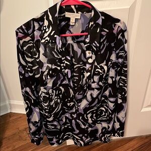 Black and gray and white Floral design Button-Up Shirt